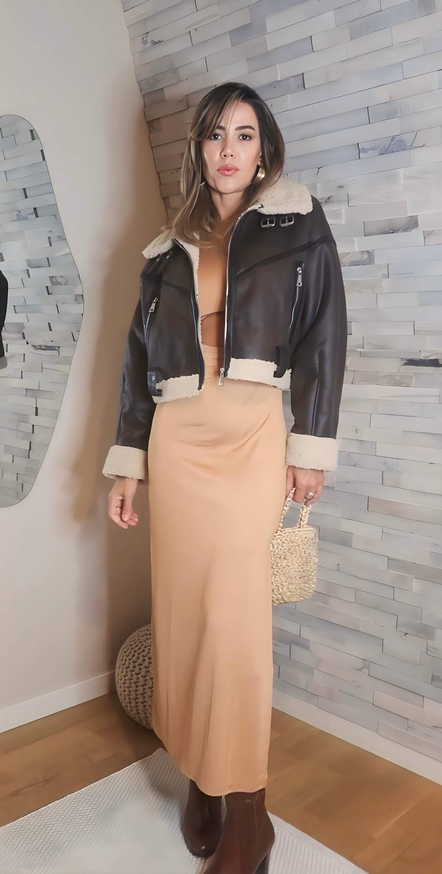 Cut Out Midi Dress in Brown