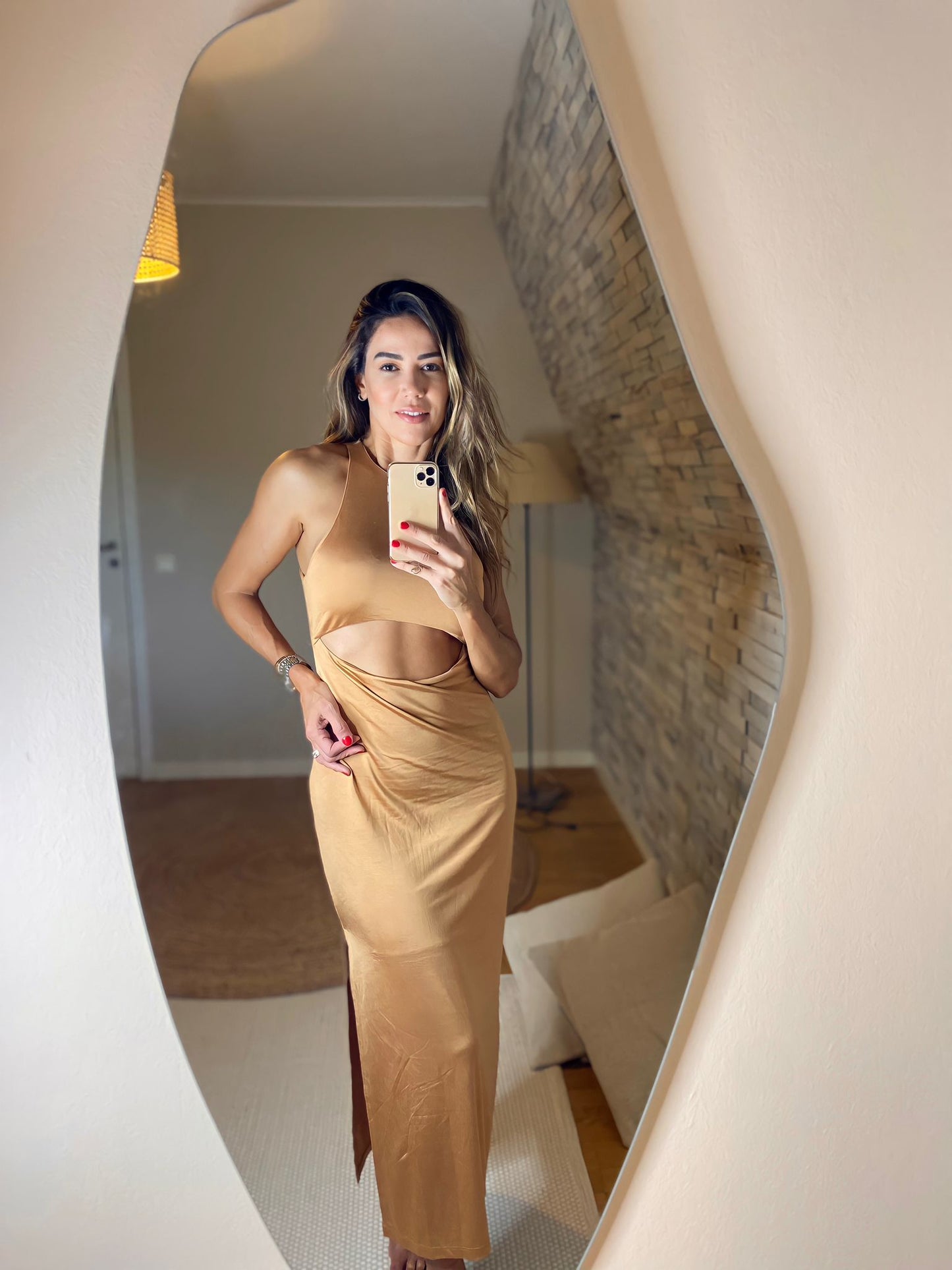 Cut Out Midi Dress in Brown