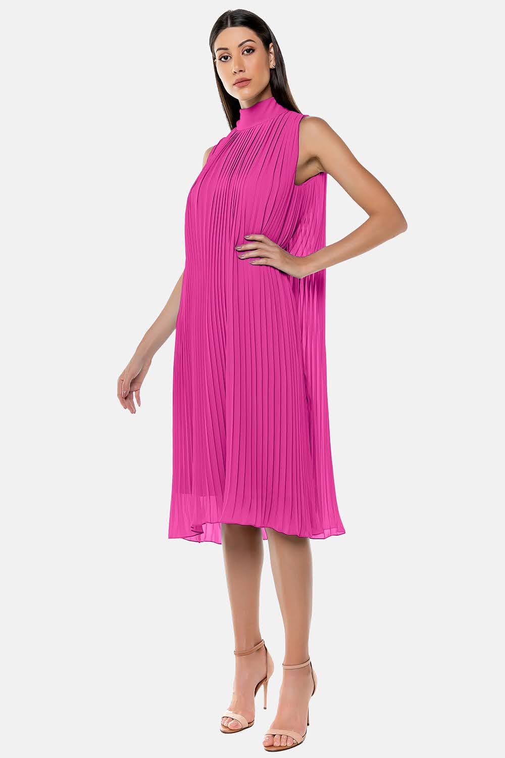 Pleated Chiffon Dress in Pink