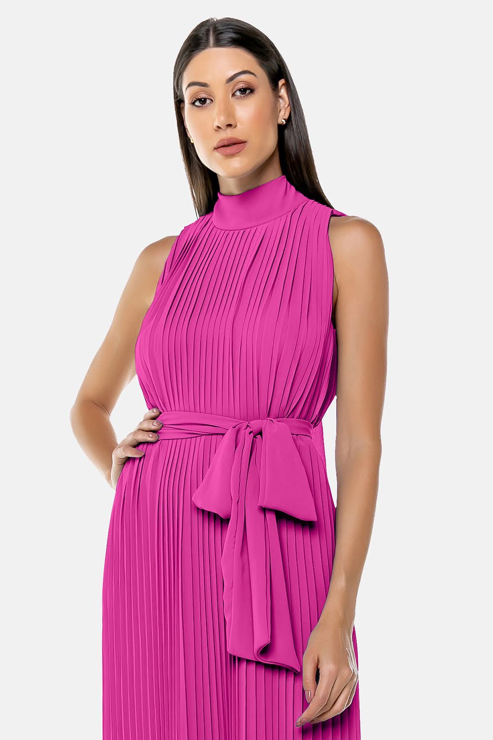 Pleated Chiffon Dress in Pink
