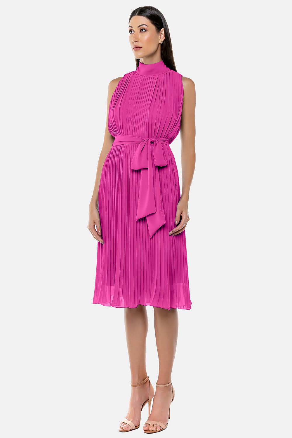 Pleated Chiffon Dress in Pink