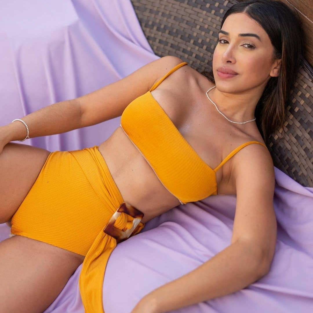 Ribbed High Waist Bikini in Mustard Color