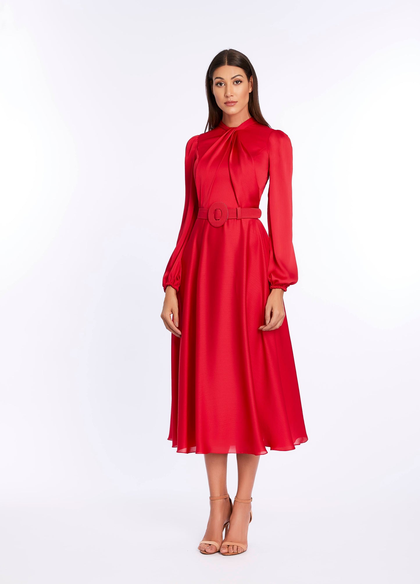 Satin Midi Dress in Red