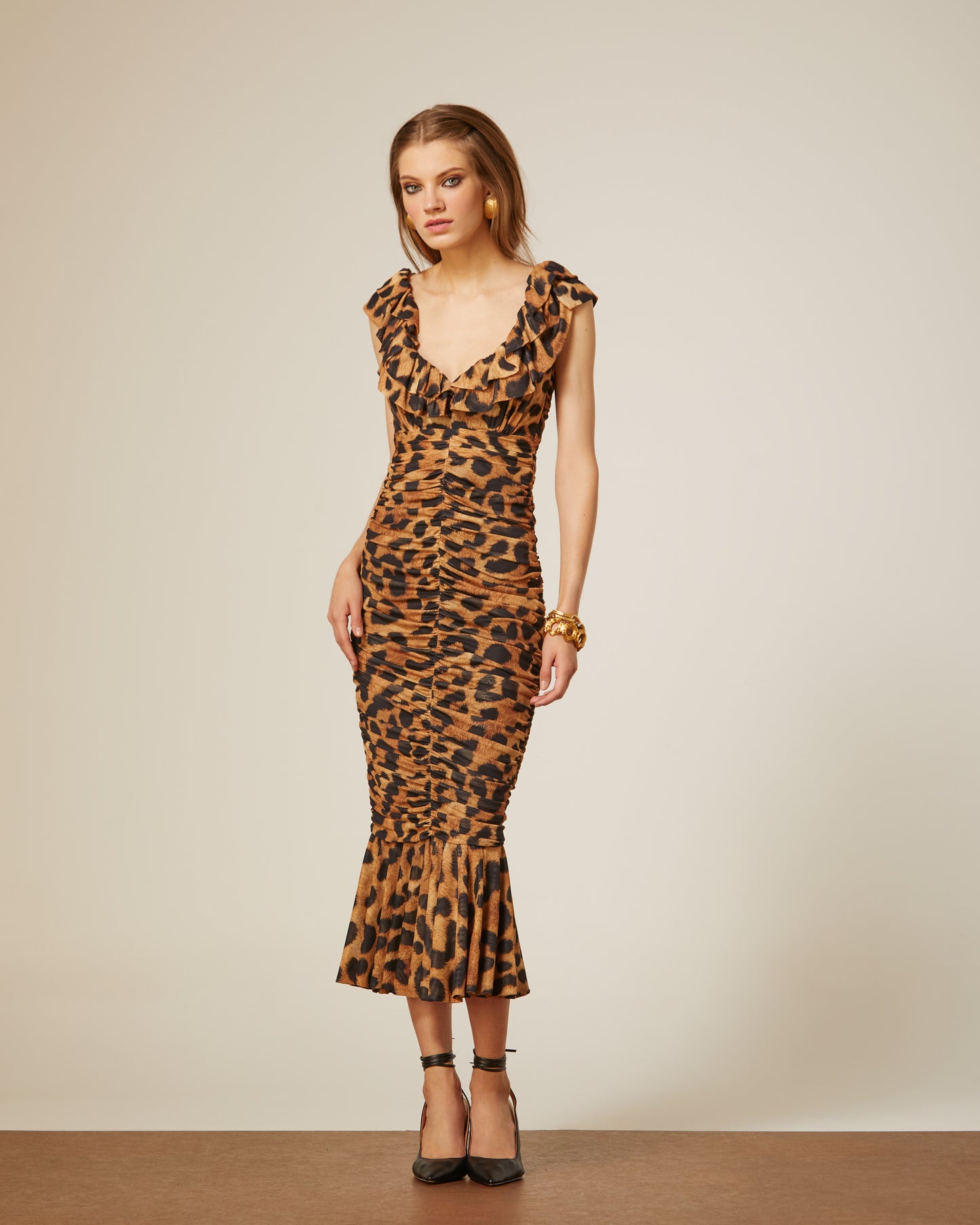 Printed Jaguar Draped Midi Dress