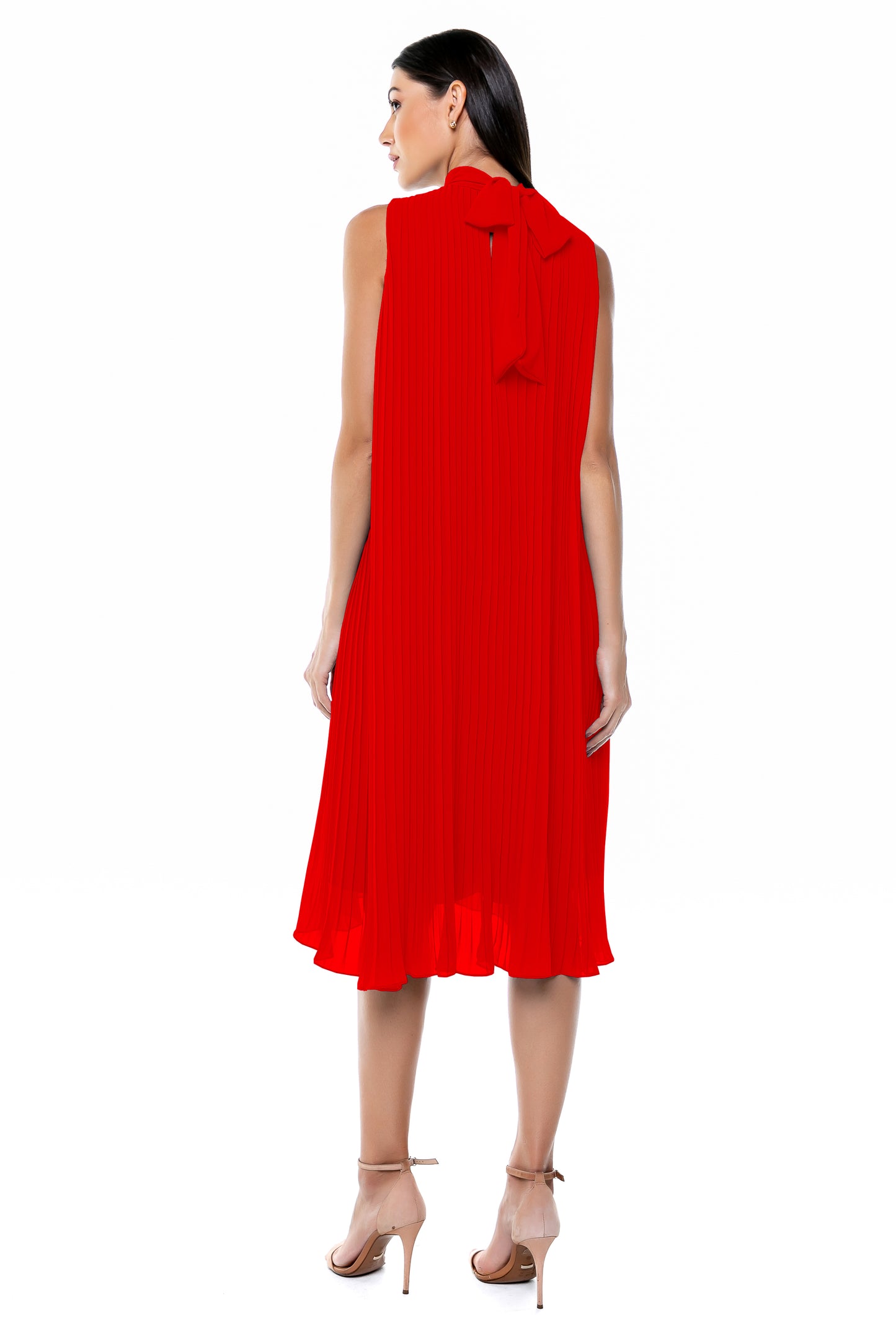 Pleated Chiffon Dress in Red