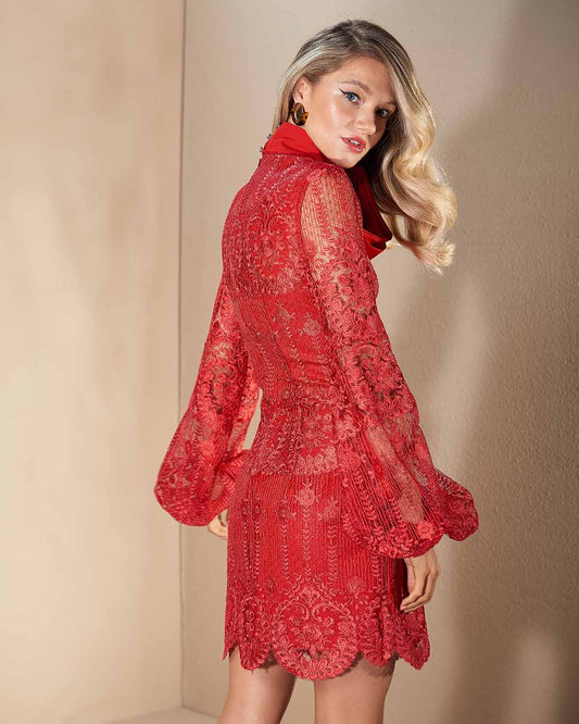 Royal Lace Dress in Red