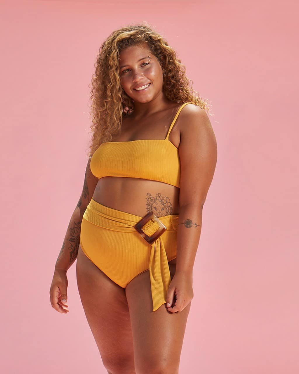 Ribbed High Waist Bikini in Mustard Color