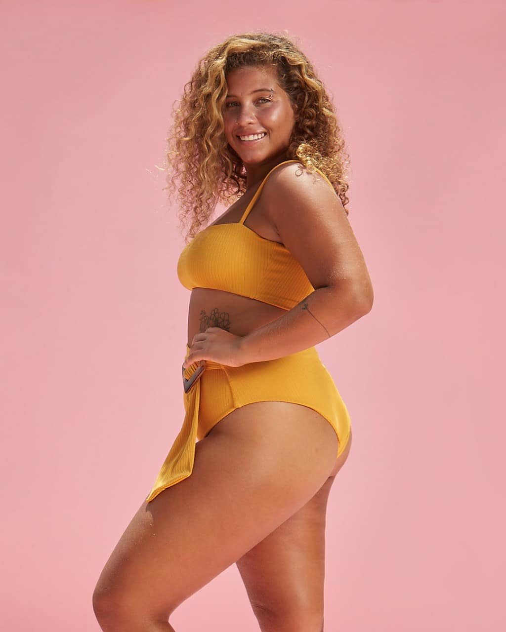 Ribbed High Waist Bikini in Mustard Color