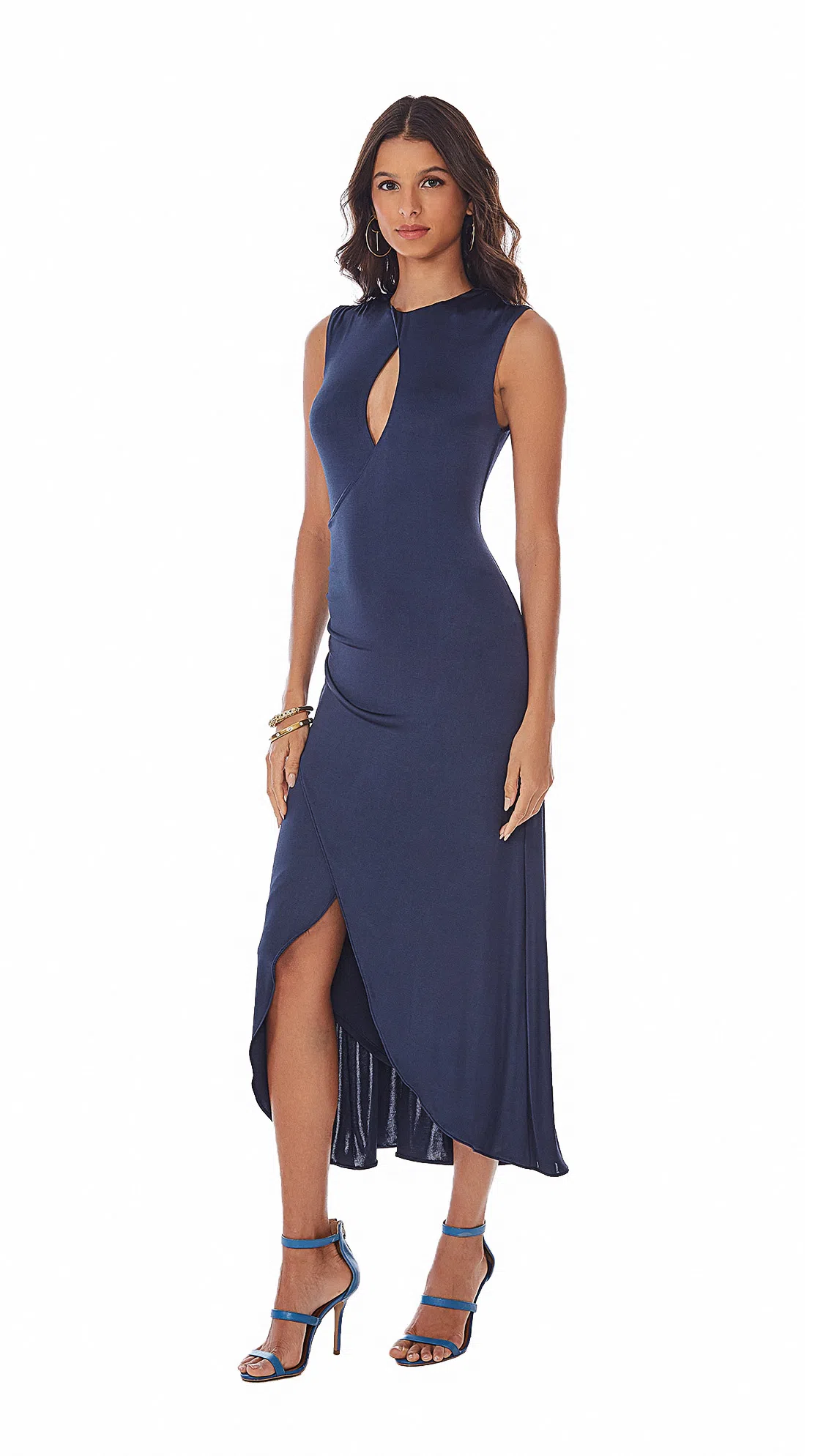 Asymmetric Midi Jersey Dress in Blue